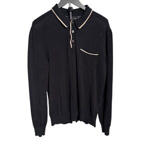 Saks Fifth Avenue Black Sweater with Tan Trim